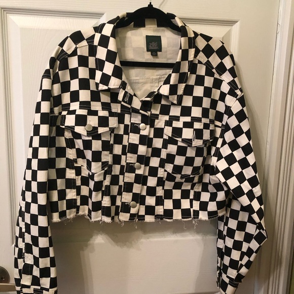 wild fable Jackets & Blazers - WILD FABLE Black & White Checkered Crop/Bolero style Denim Jacket